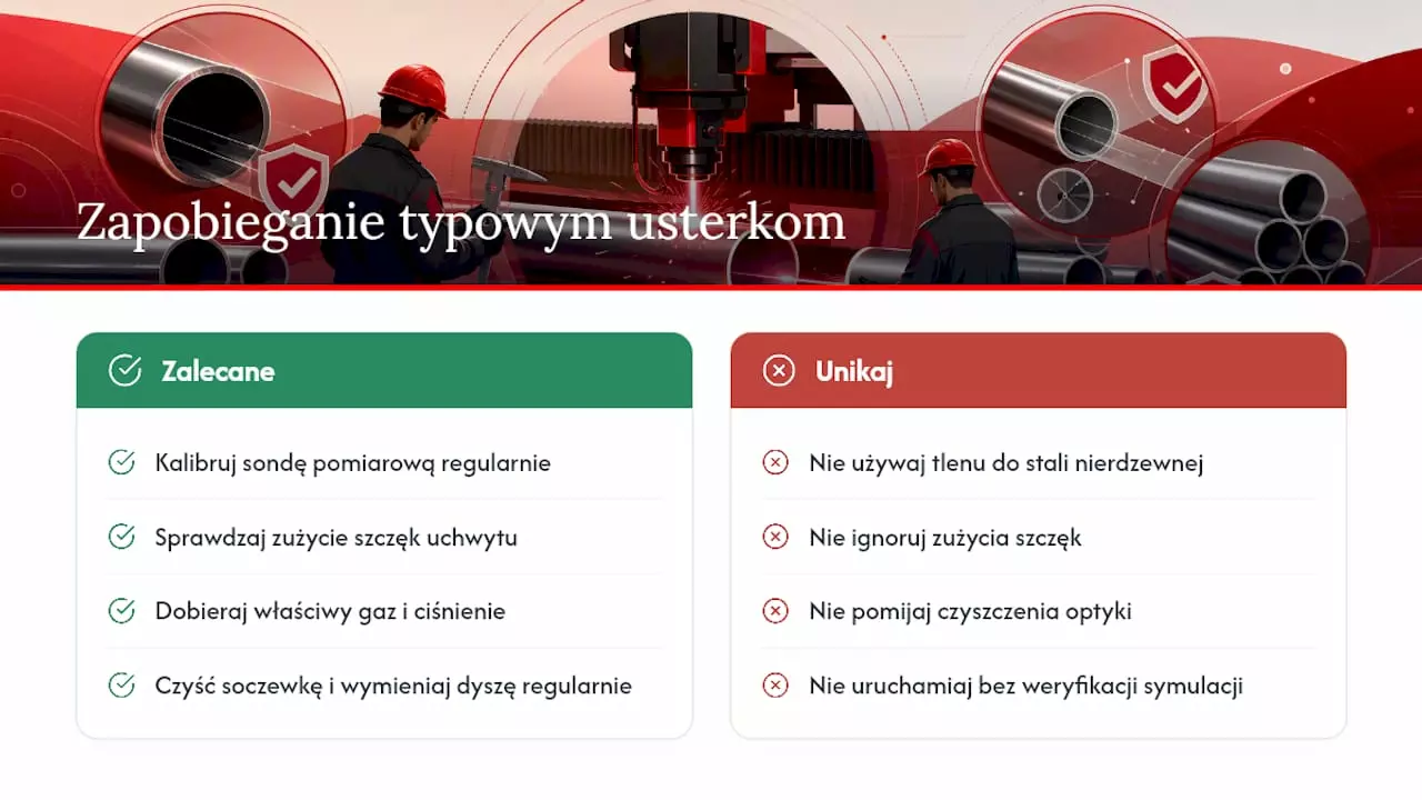 Schemat najczęstszych wad w cięciu laserowym rur