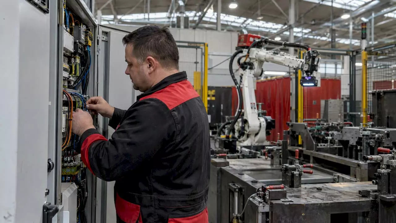 Retrofit celi zrobotyzowanej: kiedy się opłaca i jak go przeprowadzić 1 Technik zajmujący się modernizacją zrobotyzowanej komórki spawalniczej