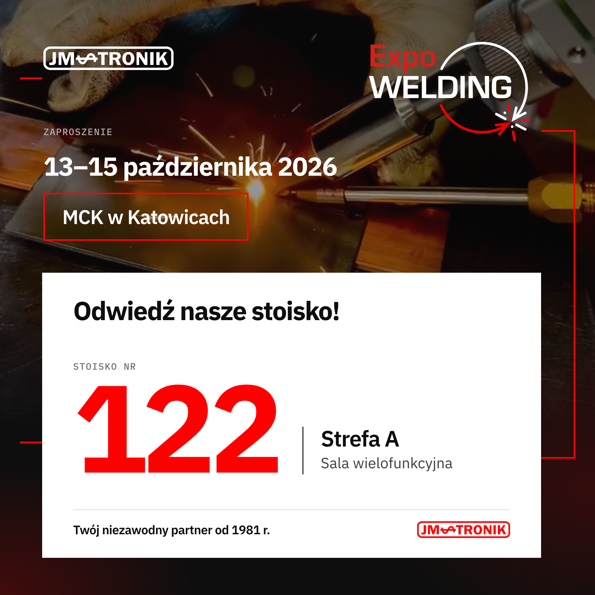 ExpoWELDING 2026: LaserWeld 2000 Xtronik i LaserClean na stoisku JM-TRONIK nr 122 1 Zaproszenie-JM-TRONIK-ExpoWELDING-2026